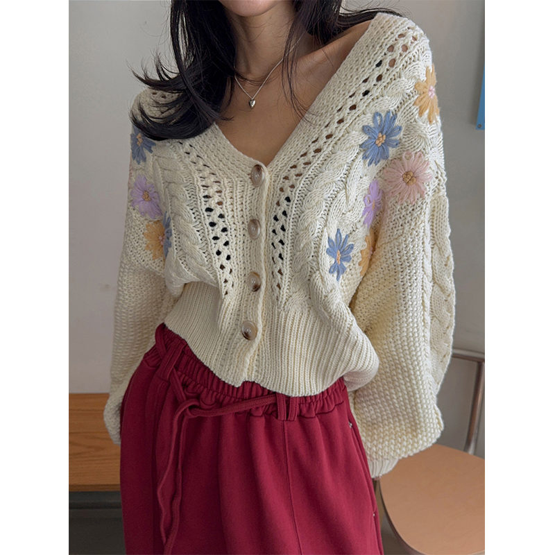 Crop Cardigan Vintage - MEXZT Y2K Floral Knitted Cardigan Women