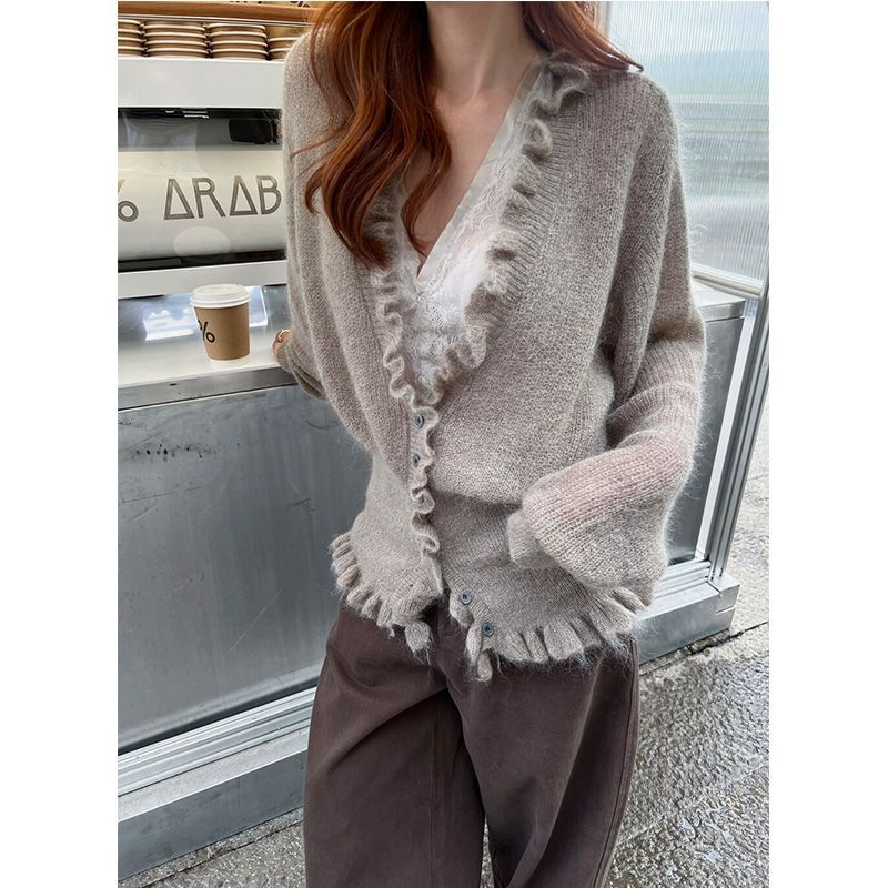 Korean Style V-neck Ruffled Sw – Crop Cardigan Vintage Bewertung und Preis