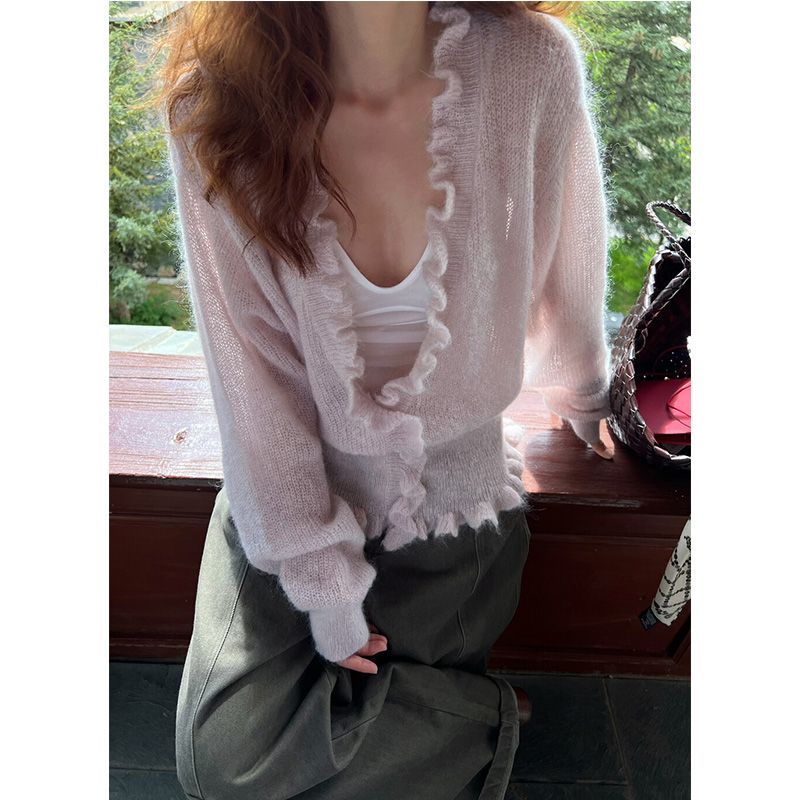Korean Style V-neck Ruffled Sw – Crop Cardigan Vintage Bewertung und Preis