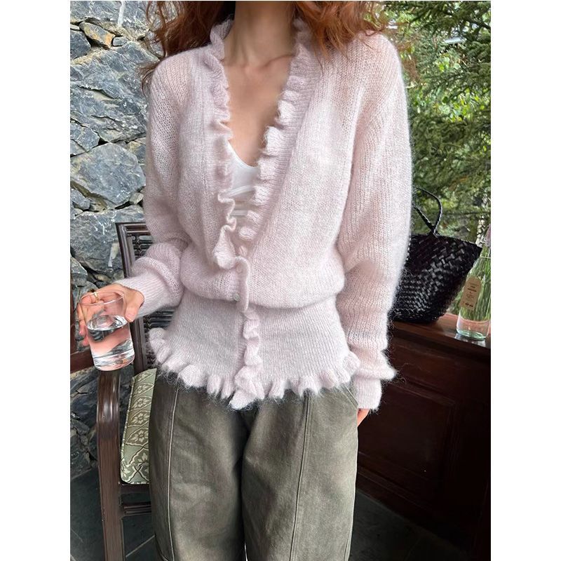 Korean Style V-neck Ruffled Sw – Crop Cardigan Vintage Bewertung und Preis