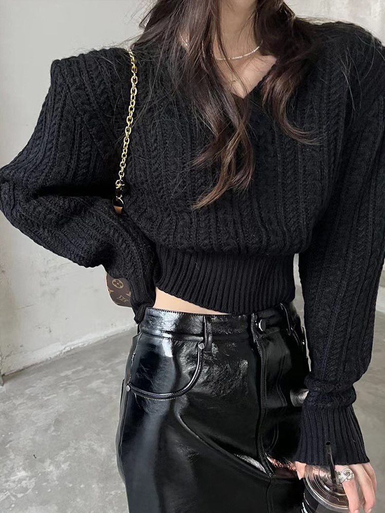 V Neck Short Sweater Women Kor – Vintage Fashion Old Money Bewertung und Preis