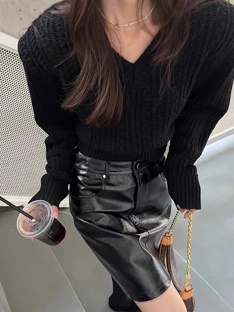 V Neck Short Sweater Women Kor – Vintage Fashion Old Money Bewertung und Preis