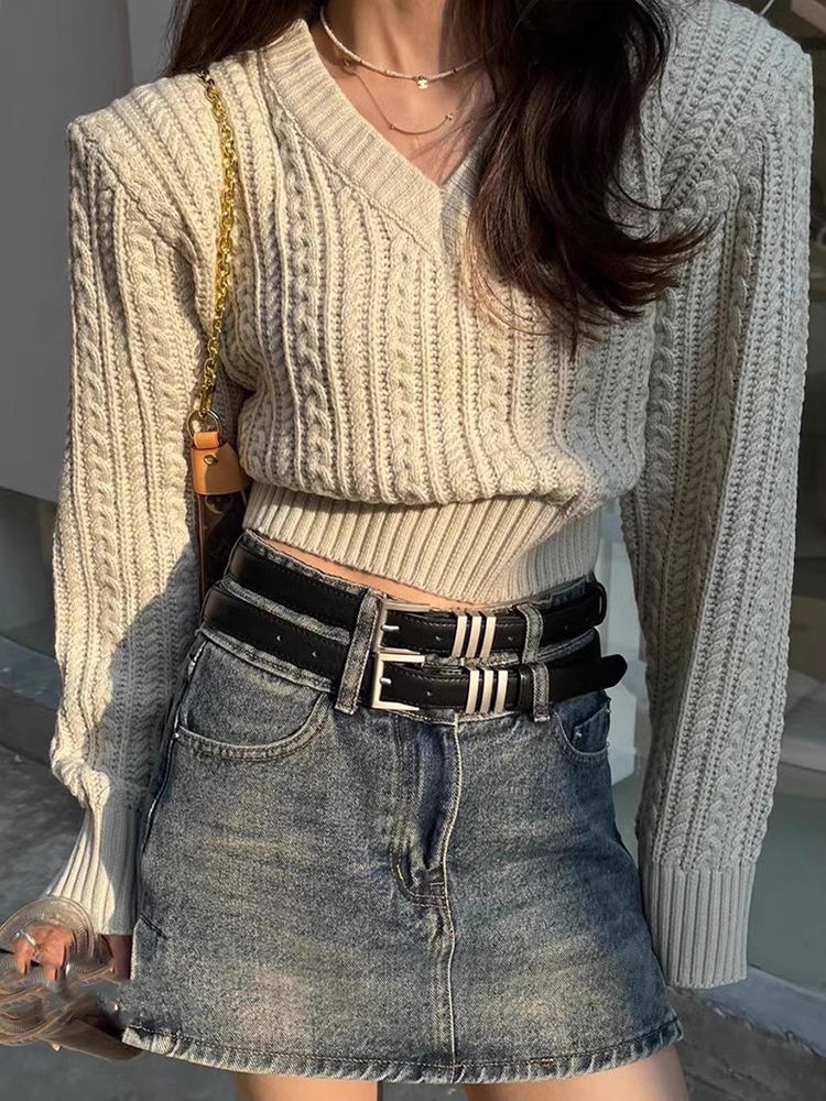 V Neck Short Sweater Women Kor – Vintage Fashion Old Money Bewertung und Preis