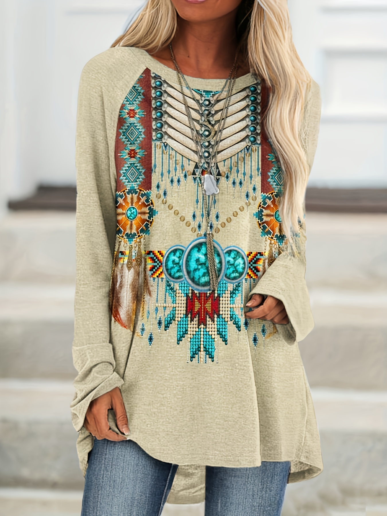 Vintage Print Long Sleeve V-Ne – Vintage Fashion Shop Bewertung und Preis