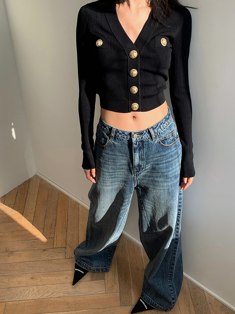 Gold Button Front Knit Cardiga – Crop Cardigan Vintage Bewertung und Preis