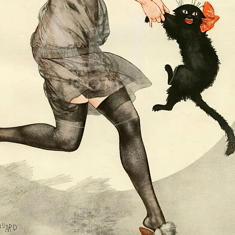 Woman and Black Cat Dancing Vi – Vintage Fashion Magazine Covers Bewertung und Preis