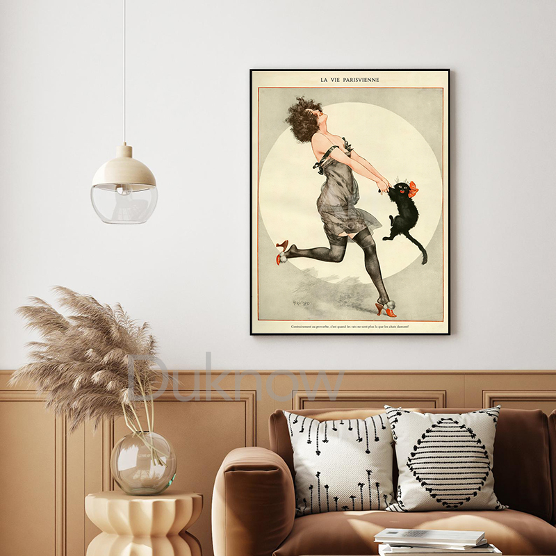 Woman and Black Cat Dancing Vi – Vintage Fashion Magazine Covers Bewertung und Preis