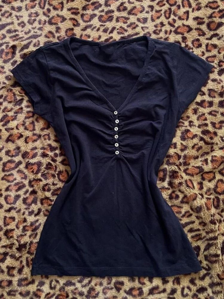 Korea Vintage Dark Blue T Shir – Vintage Fashion Korea Bewertung und Preis