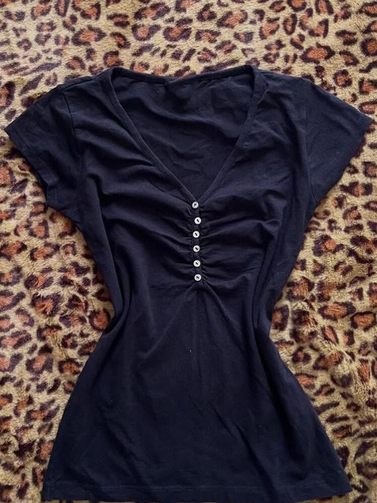 Korea Vintage Dark Blue T Shir – Vintage Fashion Korea Bewertung und Preis