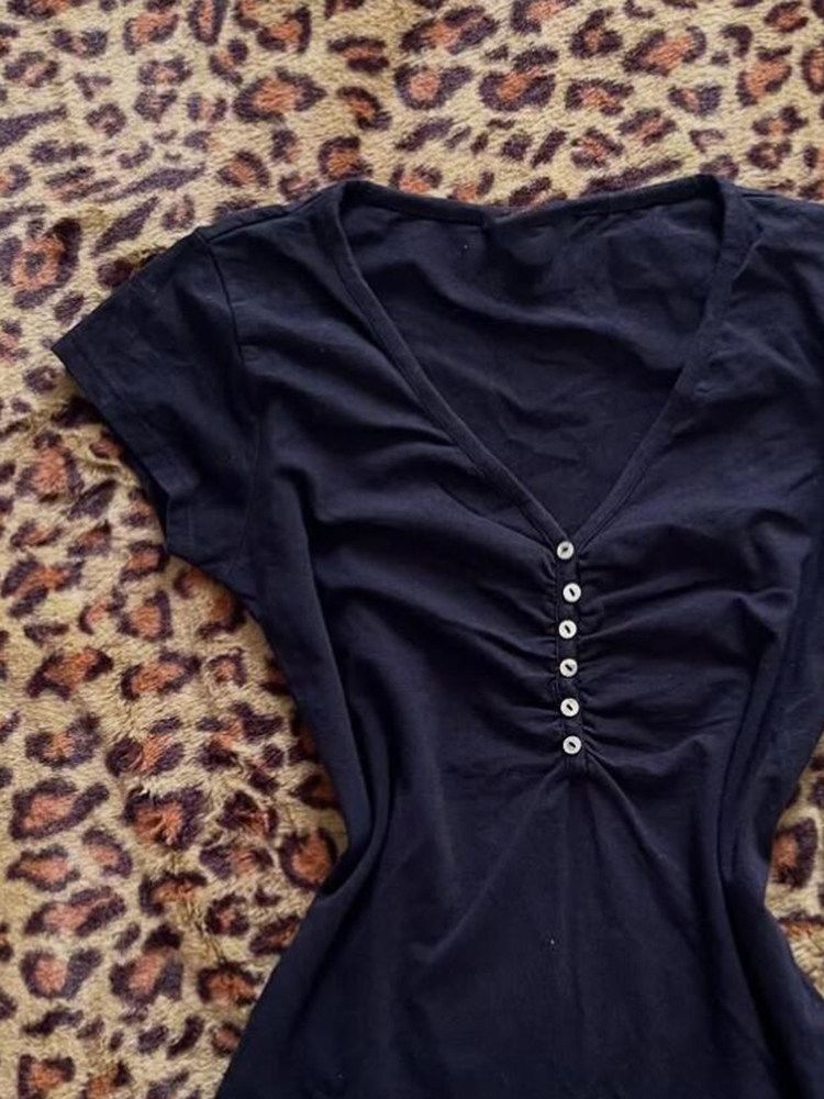 Korea Vintage Dark Blue T Shir – Vintage Fashion Korea Bewertung und Preis