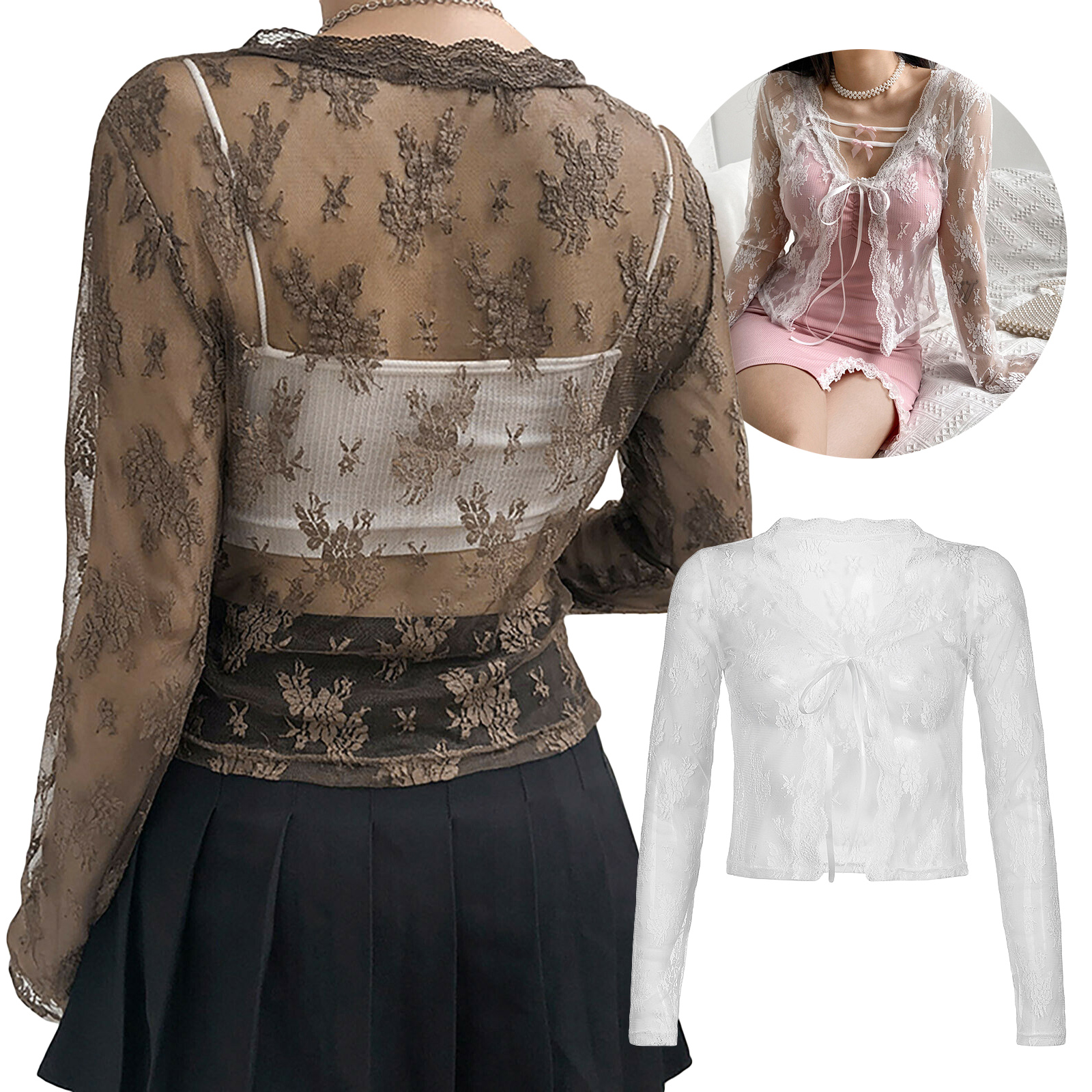 Women See Through Lace Mesh Sh – Crop Cardigan Vintage Bewertung und Preis